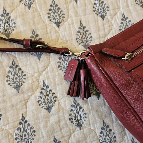 Coach Legacy Leather Clutch Wristlet Deep Port Wine Red Tassel Bag - Picture 16 of 16